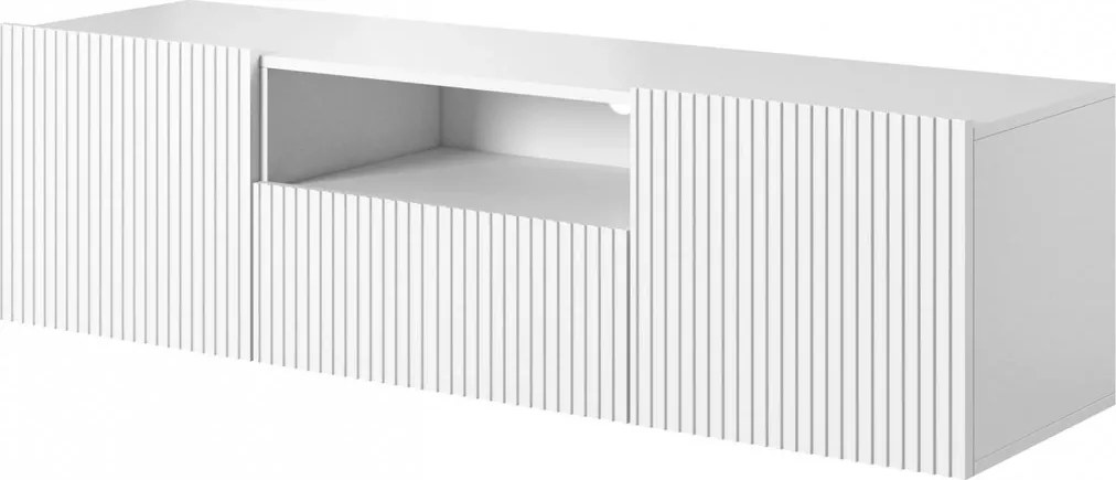 Comodă TV Nicole suspendată 150 cm cu nișă - alb / alb mat