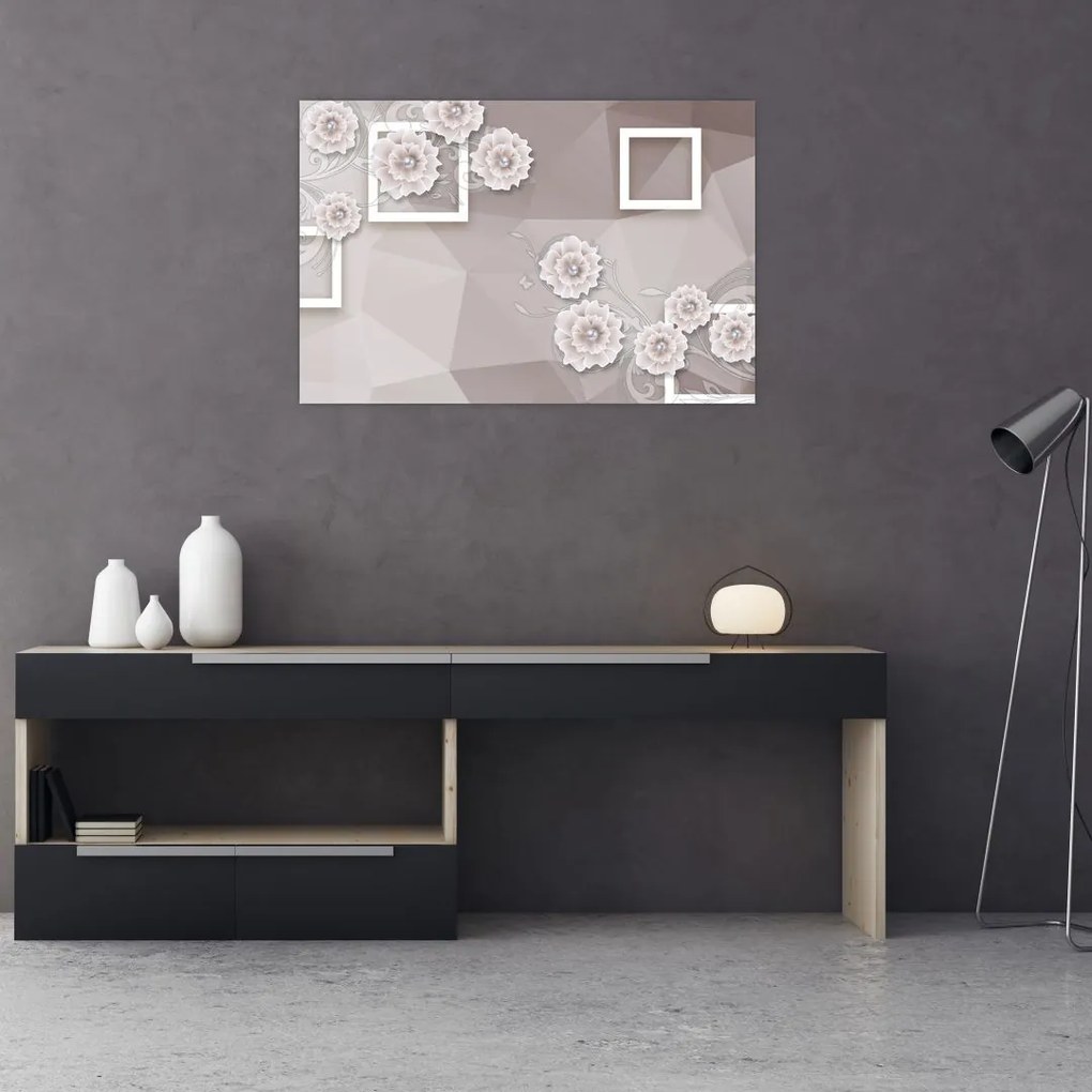 Tablou - Imagine flori bej (90x60 cm)