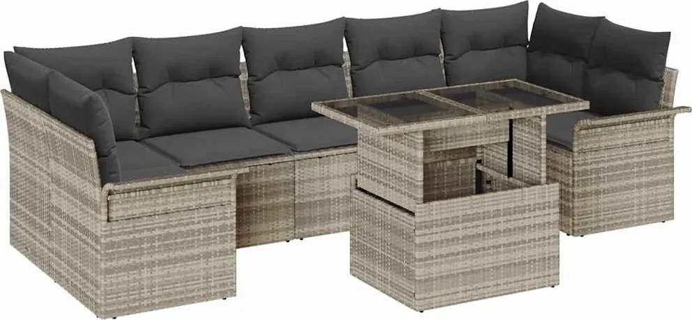 vidaXL Set de canapele pentru grădină 8 pcs Gri deschis poliratan