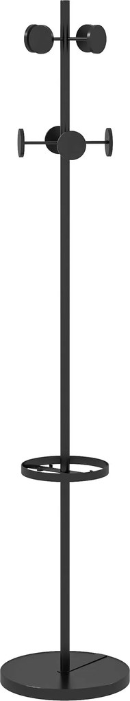 HOMCOM Suport pentru Haine și Umbrele, Cuier Independent cu 8 Carlige Rotunde pentru Haine, Pălării și Poșete, Φ34x177 cm, Negru | Aosom Romania