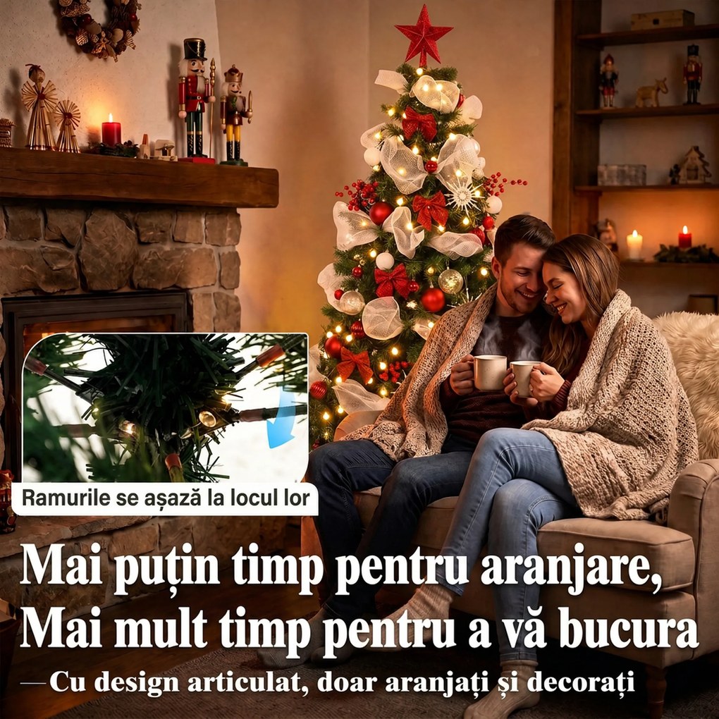 HOMCOM Brad de Crăciun 180 cm cu 200 LED, Telecomandă, 8 Moduri, 800 Crenguțe | Aosom Romania