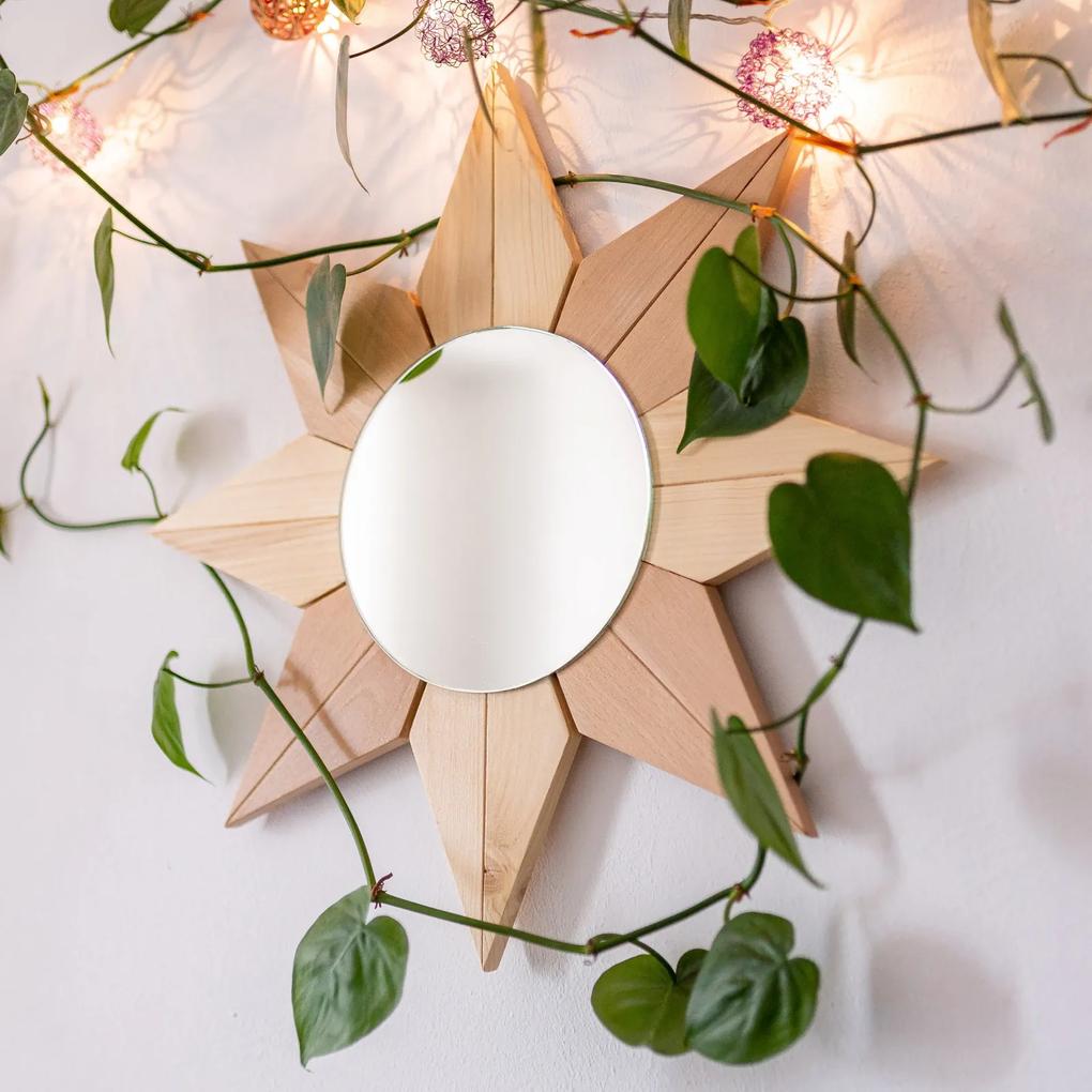 Oglinda decorativa   Floarea Soarelui   cu rama din lemn masiv