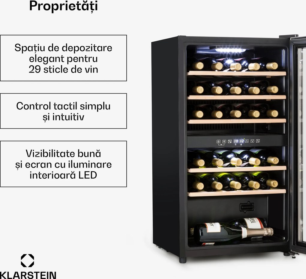 Klarstein Vinamour 29D, răcitor de vinuri, 2 zone, 80 l, 29 sticle, 5 - 22 °C, control tactil