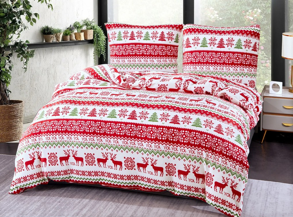 Lenjerie de pat din microplus alb CHRISTMAS JOY Dimensiune lenjerie de pat: 2 buc 70 x 90 cm | 200 x 220 cm
