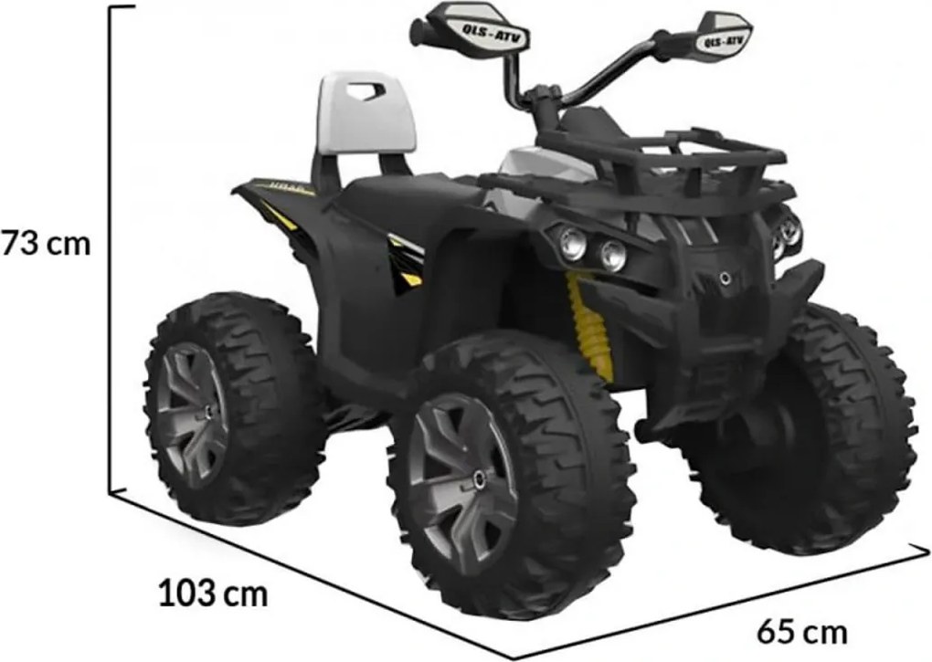 ATV Electric cu acumulator pentru copii NOVOKIDS™ Majestic Quad PRO, Cu melodii si lumini, Lungime 103 cm, Max 30 kg, 12V, 2 motoare, Negru cu Alb