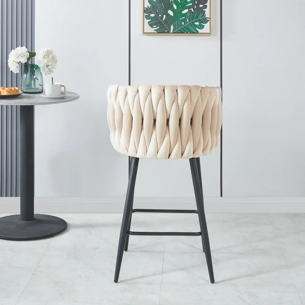 RESIGILAT- Scaun bar, cadru metalic și suport pentru picioare negru, catifea, Bej/Negru