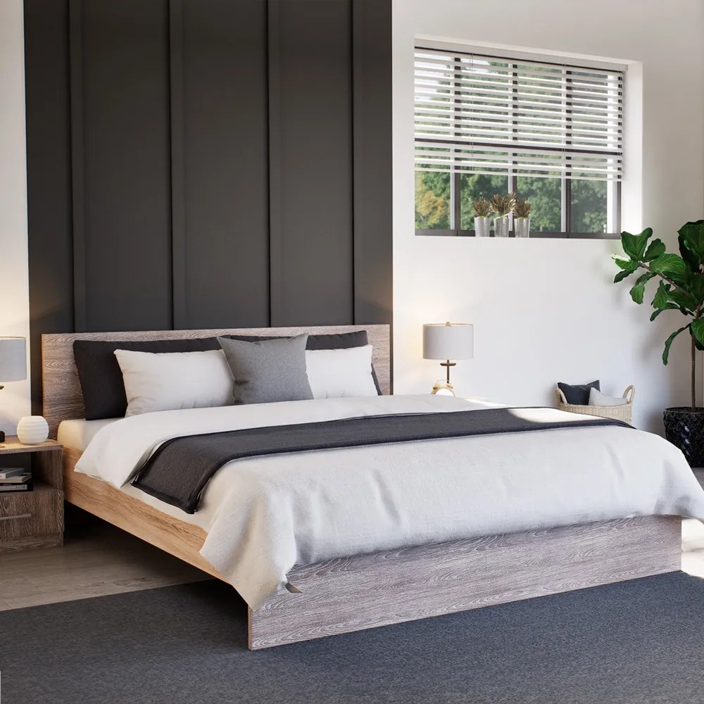 Pat dublu Miami fără cadru de pat 160x200 cm stejar York-stejar Sonoma