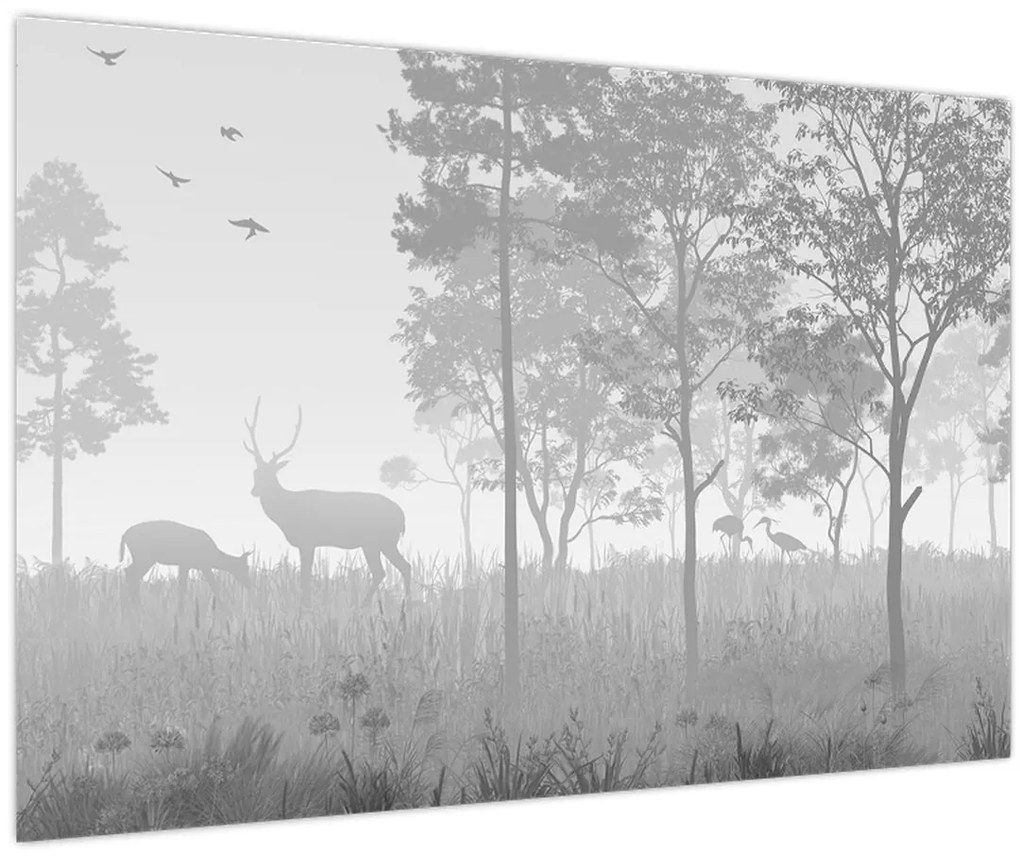 Tablou - Pajiște cu cerbi (90x60 cm)