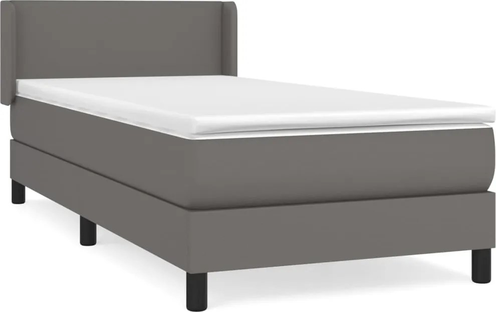 vidaXL Pat box spring cu saltea, gri, 100x200 cm, piele ecologică