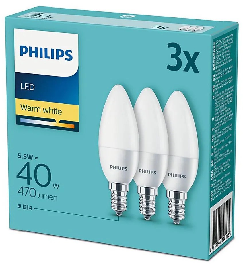 Set 3x bec LED Philips E14/5,5W/230V 2700K