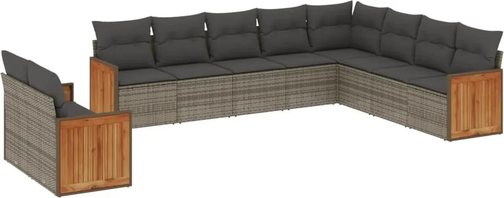 vidaXL Set mobilier de grădină cu perne, 10 piese, gri, poliratan