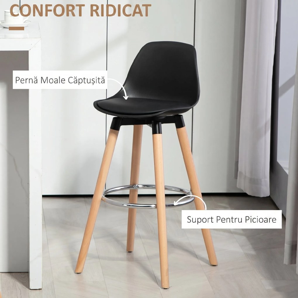 HOMCOM Set 2 Scaune de Bar Moderne din Piele Ecologică, Scaune Înalte de Bucătărie, Negru | Aosom Romania
