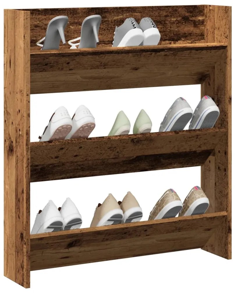 vidaXL Pantofar de perete, lemn vechi, 80x18x90 cm, lemn prelucrat