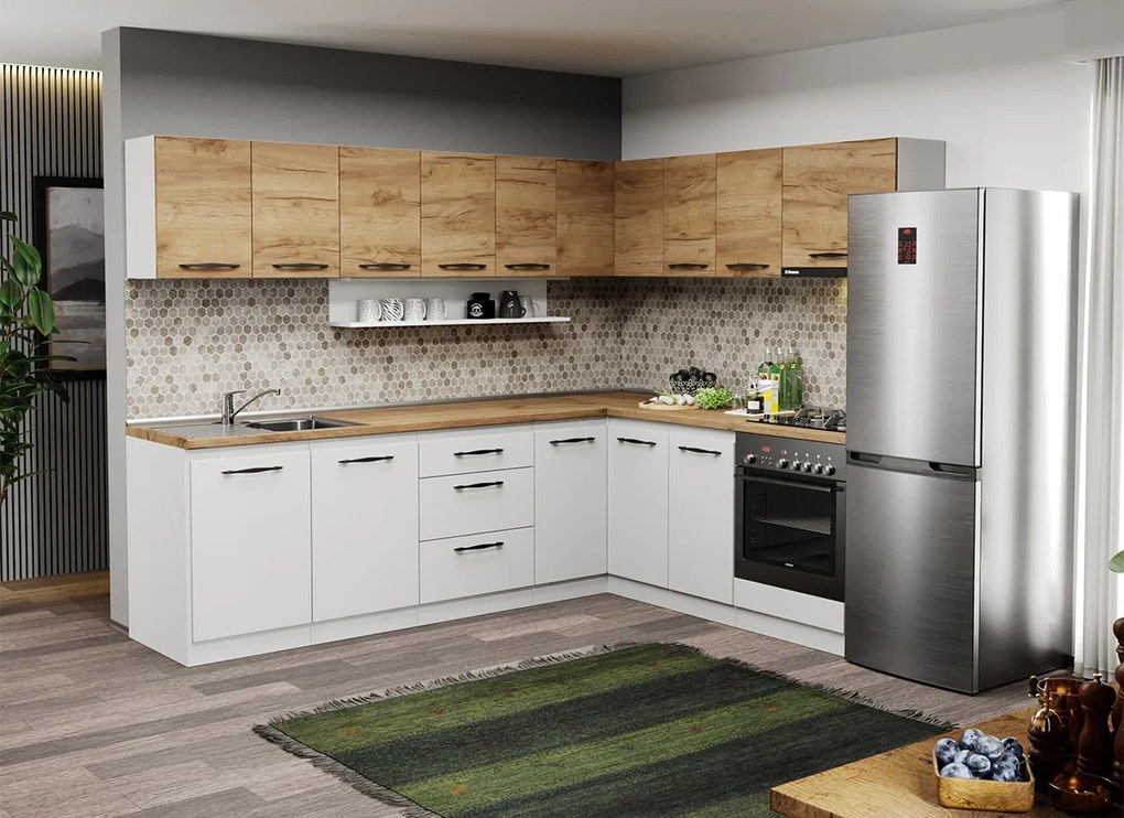 Mobila Bucatarie colt C10 Oakwhite 260x200 cm