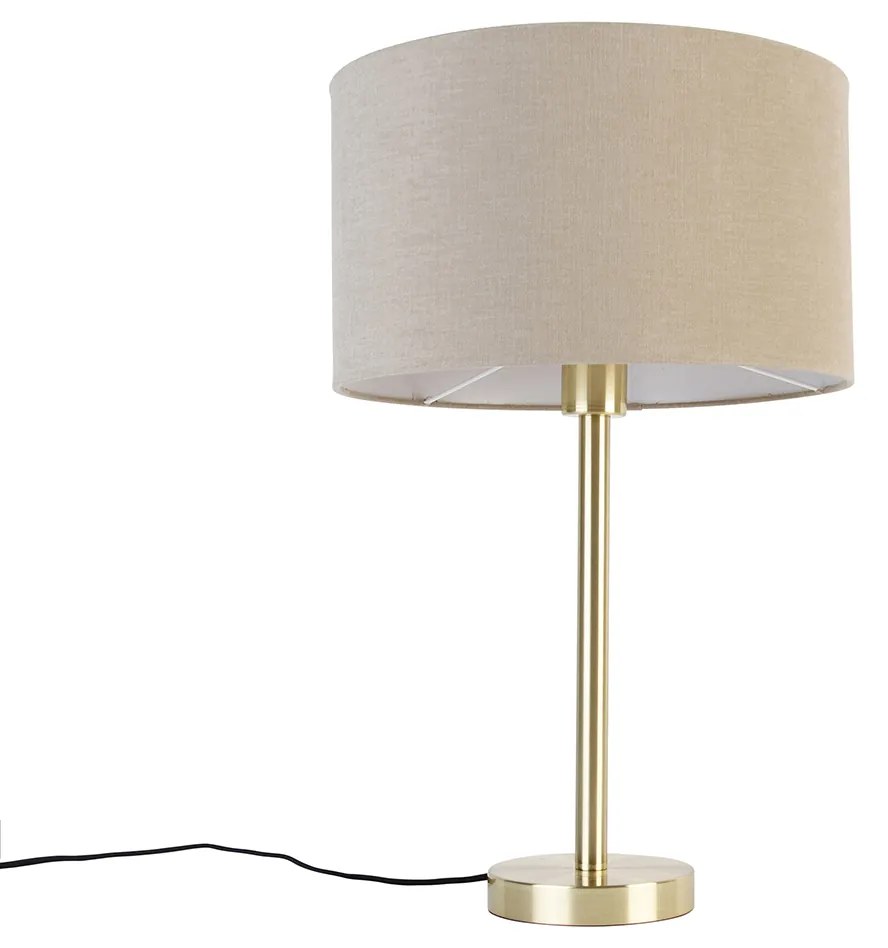 Lampă de masă clasică din alamă cu abajur maro deschis 35 cm - Simplo