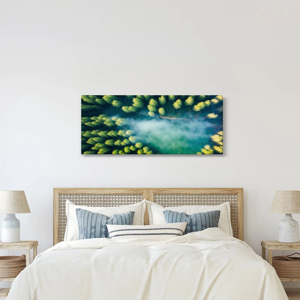 Tablou - O pădure învăluită în ceață (120x50 cm)
