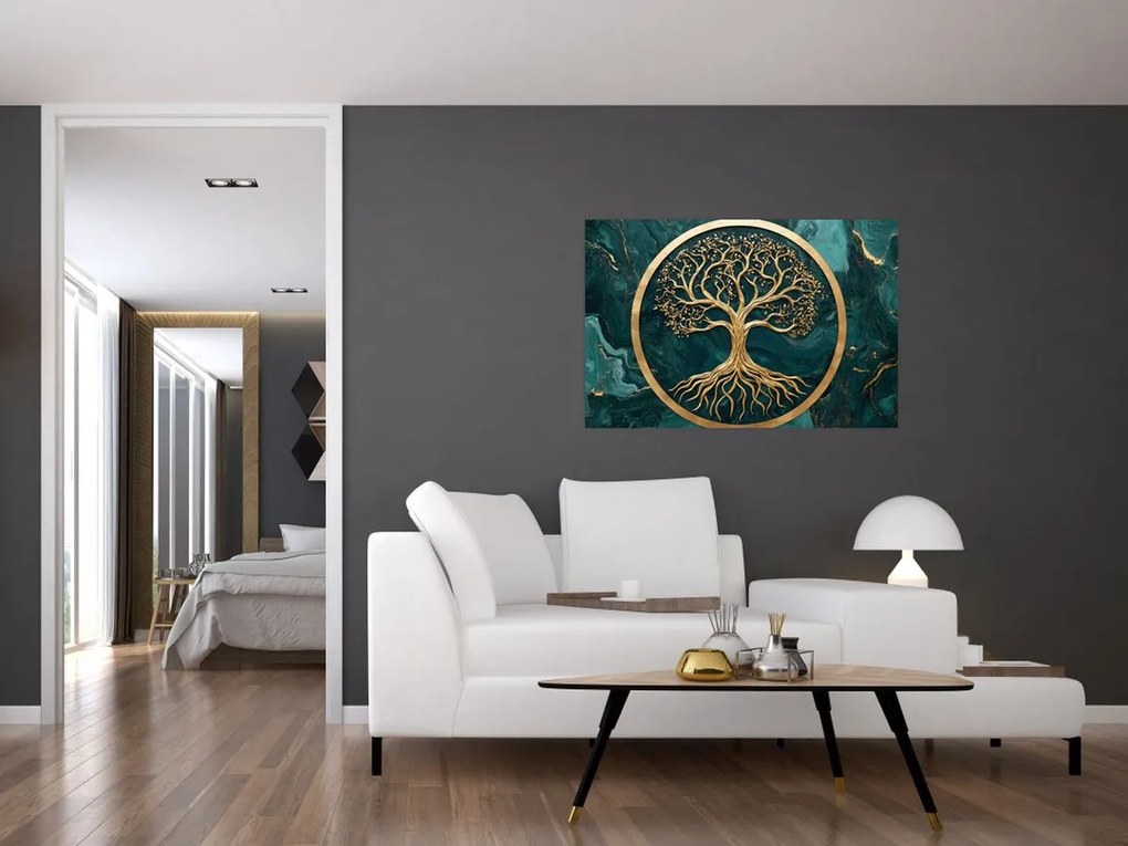 Tablou – Arborele vieții auriu în marmură (90x60 cm)
