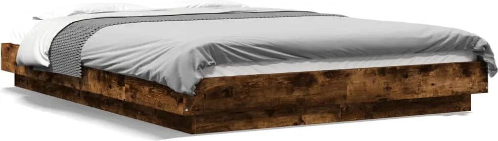 vidaXL Cadru pat cu lumini LED stejar fumuriu 120x200cm lemn prelucrat
