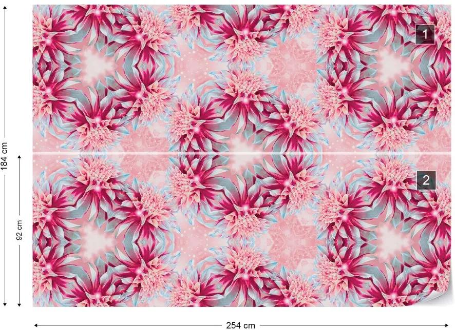 GLIX Fototapet - Pink Floral Kaleidoscope Design Vliesová tapeta  - 254x184 cm