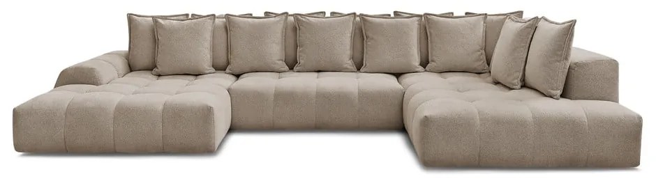 Colțar taupe extensibil/cu spațiu de depozitare cu tapițerie din chenille (cu colț pe partea dreaptă/în formă de "U") Everest – Bobochic Paris