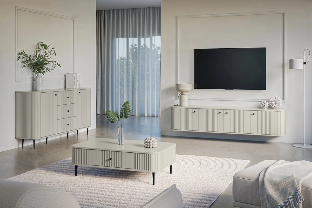 Dulap TV suspendată Vesper 4D 187 cm - cașmir / mânere negre