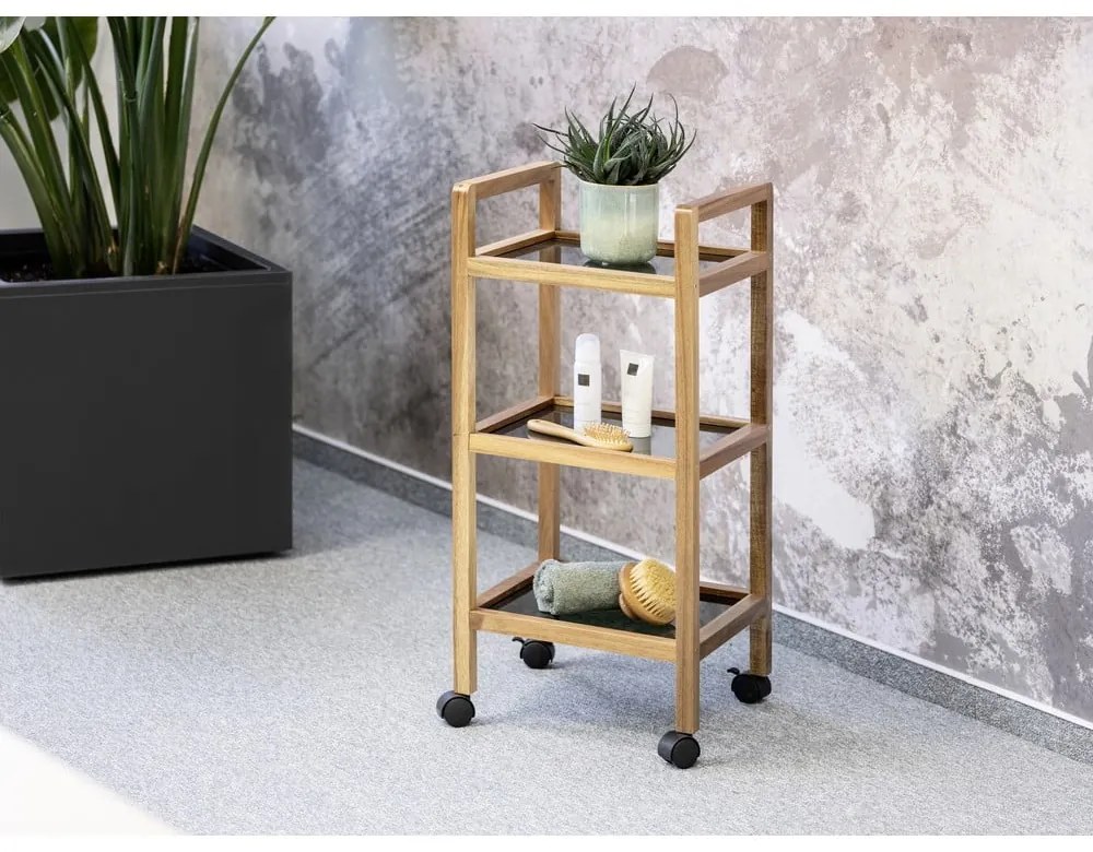 Etajeră de baie neagră/în culoare naturală din lemn de acacia 35x76,5 cm Fondi – Wenko