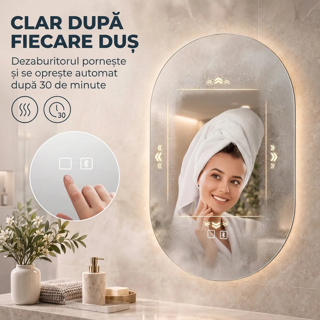 HOMCOM Oglindă de Baie cu LED 60x90 cm, Fără Ramă, 3 Culori Reglabile | Aosom Romania