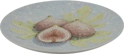 Tavă pentru servire din ceramică cu model mozaic și motiv smochine, H2,8/D26,5 cm, skyblue &amp; cherry, „Chartres”