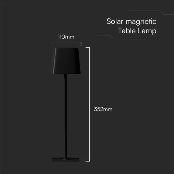Lampă solară LED de masă, magnetică, 5W, 5V, 3000-6000K, 3600 mAh, IP65, negru