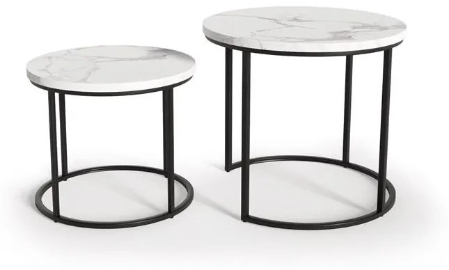 Set 2 mese de cafea Oreo marmura alba/negru – d 43-53 x h 35-45 cm