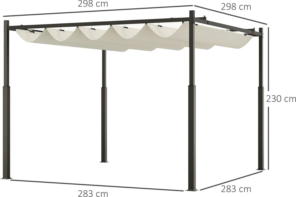 Outsunny Pergolă Pavilion cu Acoperiș Retractabil Rezistent la Apă, Culoare, 298x298x230 cm, Alb Crem | Aosom Romania