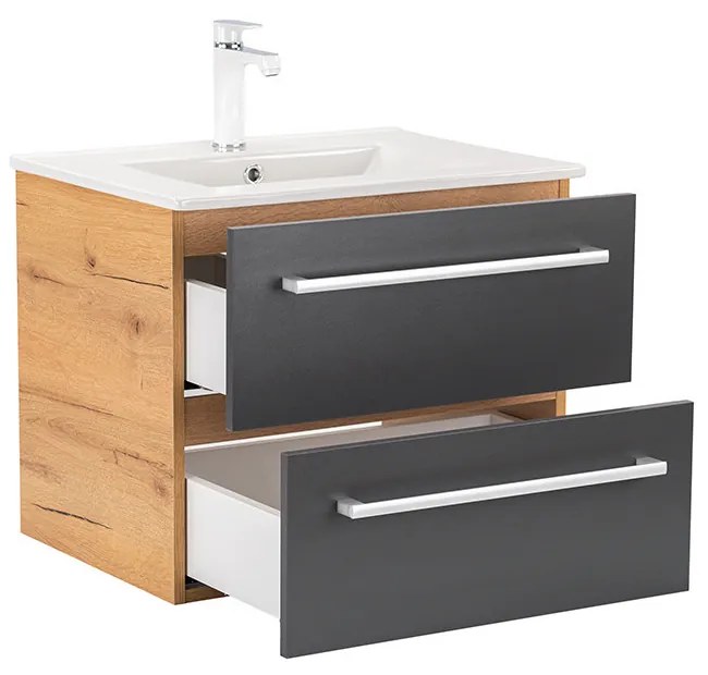 Dulap inferior Vario Clam 60 cu lavoar stejar-antracit