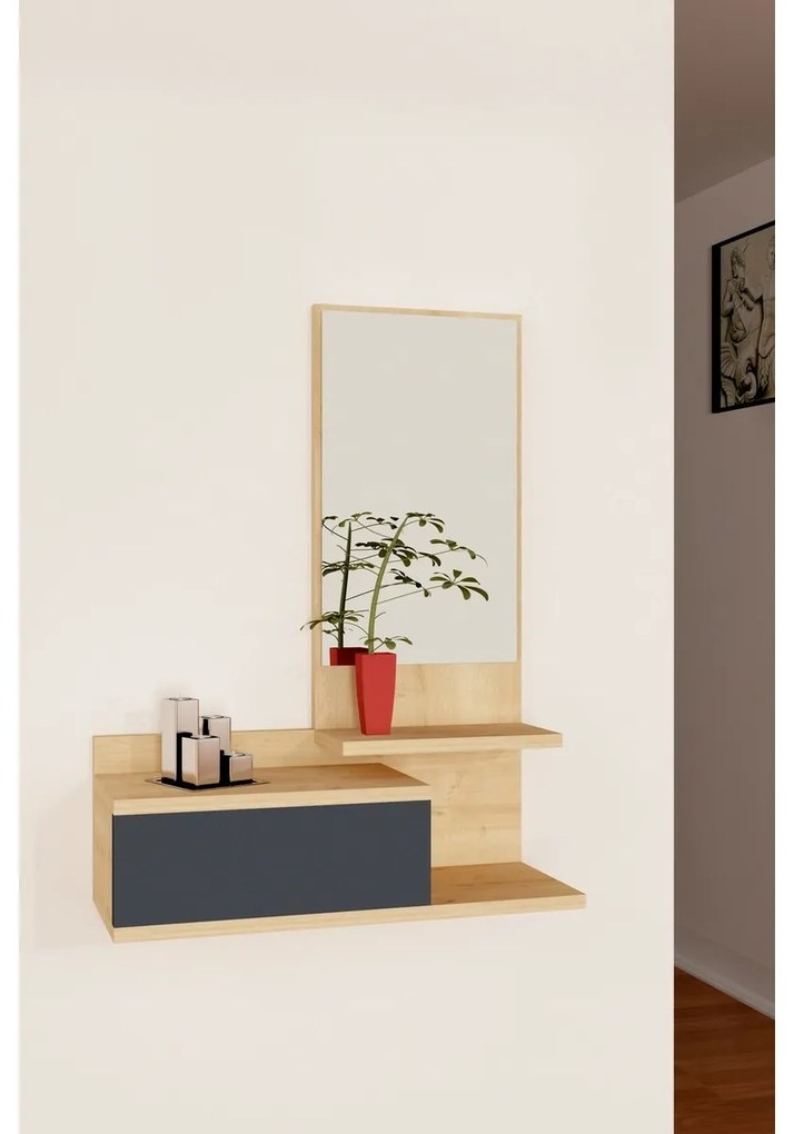 Raft de perete cu oglindă Rozella Oak andAnthracite