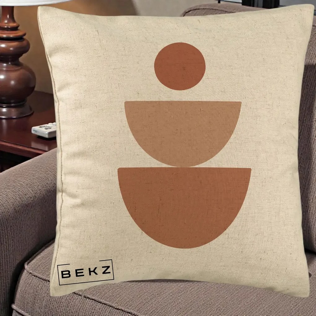 Perna Decorativa Geometric Boho Semicerc Stivuit, 40x40 cm, Bej, Husa Detasabila, Perna Inclusa, BEKZ®