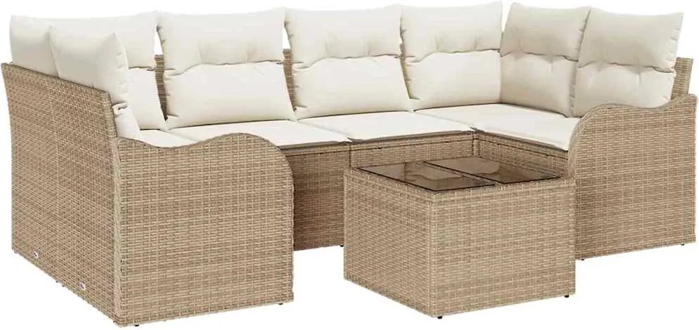 vidaXL Set de canapele pentru grădină cu pernă 7 pcs Bej și crem