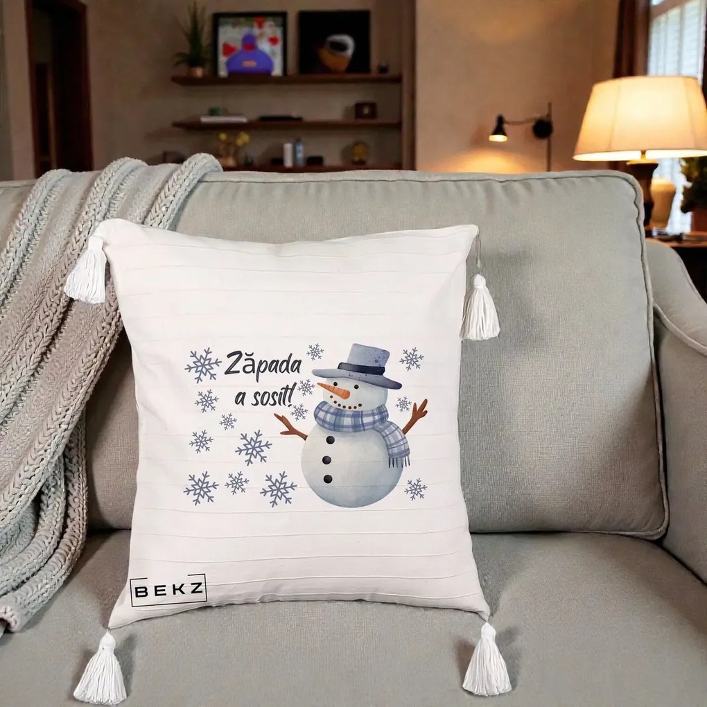 Perna Decorativa Zapada a Sosit Om de Zapada, 40x40 cm, Bej cu Franjuri, Husa Detasabila, Perna Inclusa, BEKZ®
