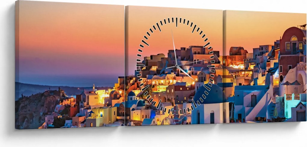 Tablou - Santorini în amurg (cu ceas) (90x30 cm)