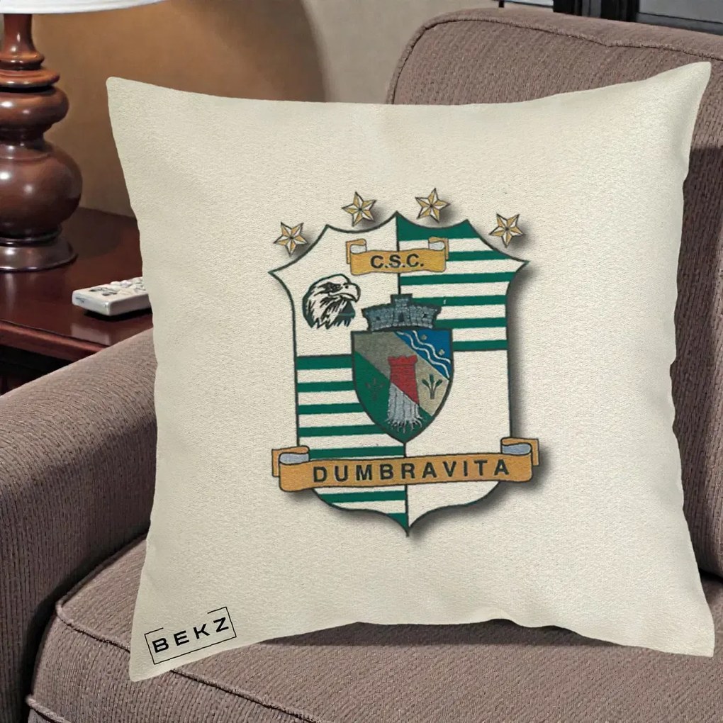 Perna Personalizata CSC Dumbravita Fotbal, 40x40 cm, Ecru, Husa Detasabila, Perna Inclusa, BEKZ®