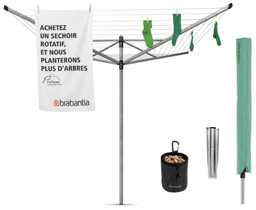 Uscator rufe exterior Brabantia Lift-O-Matic Advance 50m, frigarui metalice pentru sapat sau betonare, carcasa, geanta pentru cleme 90300254