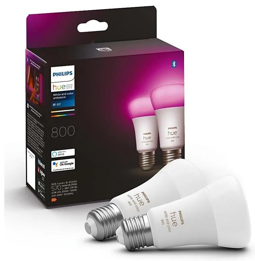 Set 2x LED bec Philips Hue WACA A60 E27/6,5W/230V dimabil 2000-6500K