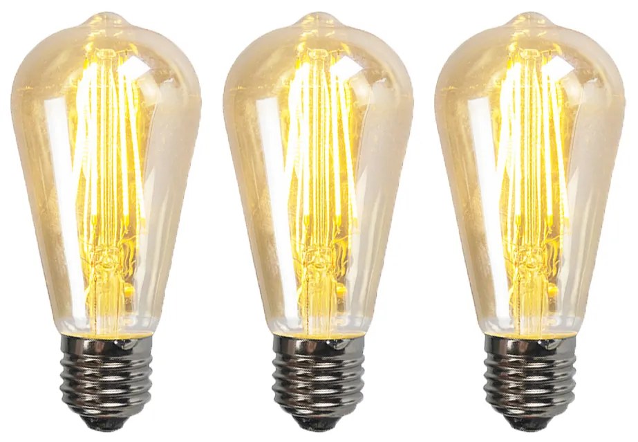 Set de 3 becuri LED cu dimmer E27 ST64 auriu 5W 450lm 2200K