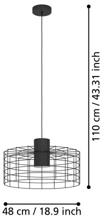 Lustră pe cablu MILLIGAN 1xE27/40W/230V d. 48 cm neagră Eglo 43628