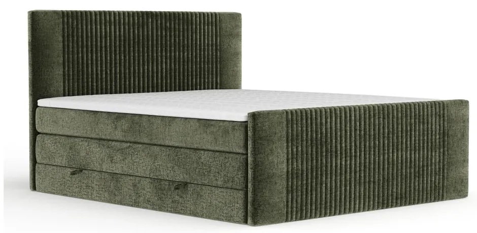 Pat boxspring verde închis cu spațiu de depozitare 200x200 cm Bergamo – Maison de Rêve
