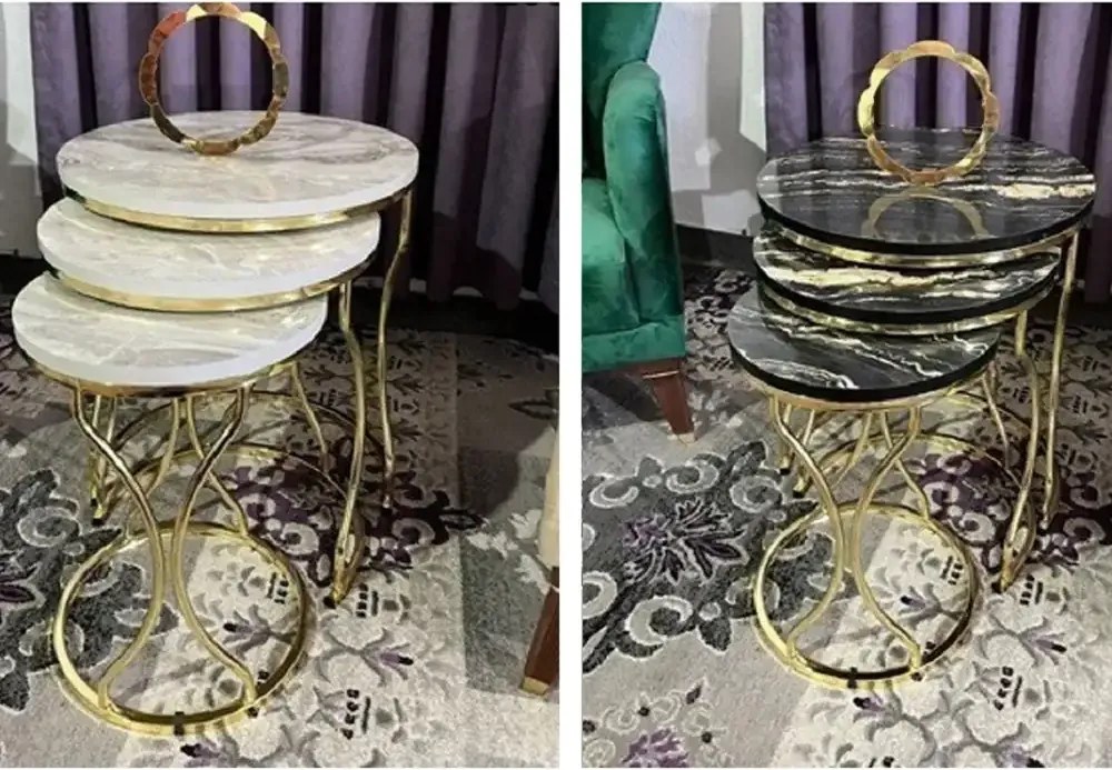 Set masuta de cafea,sticla, seria 259,Homs, 3 buc,5002-,alb si gold