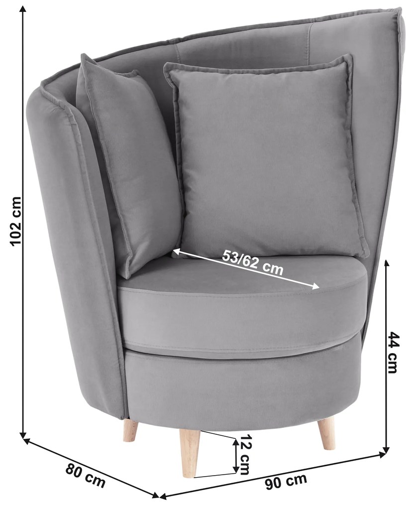 Fotoliu Art Deco, ţesătură Paros de culoare gri deschis / fag, ROUND NEW