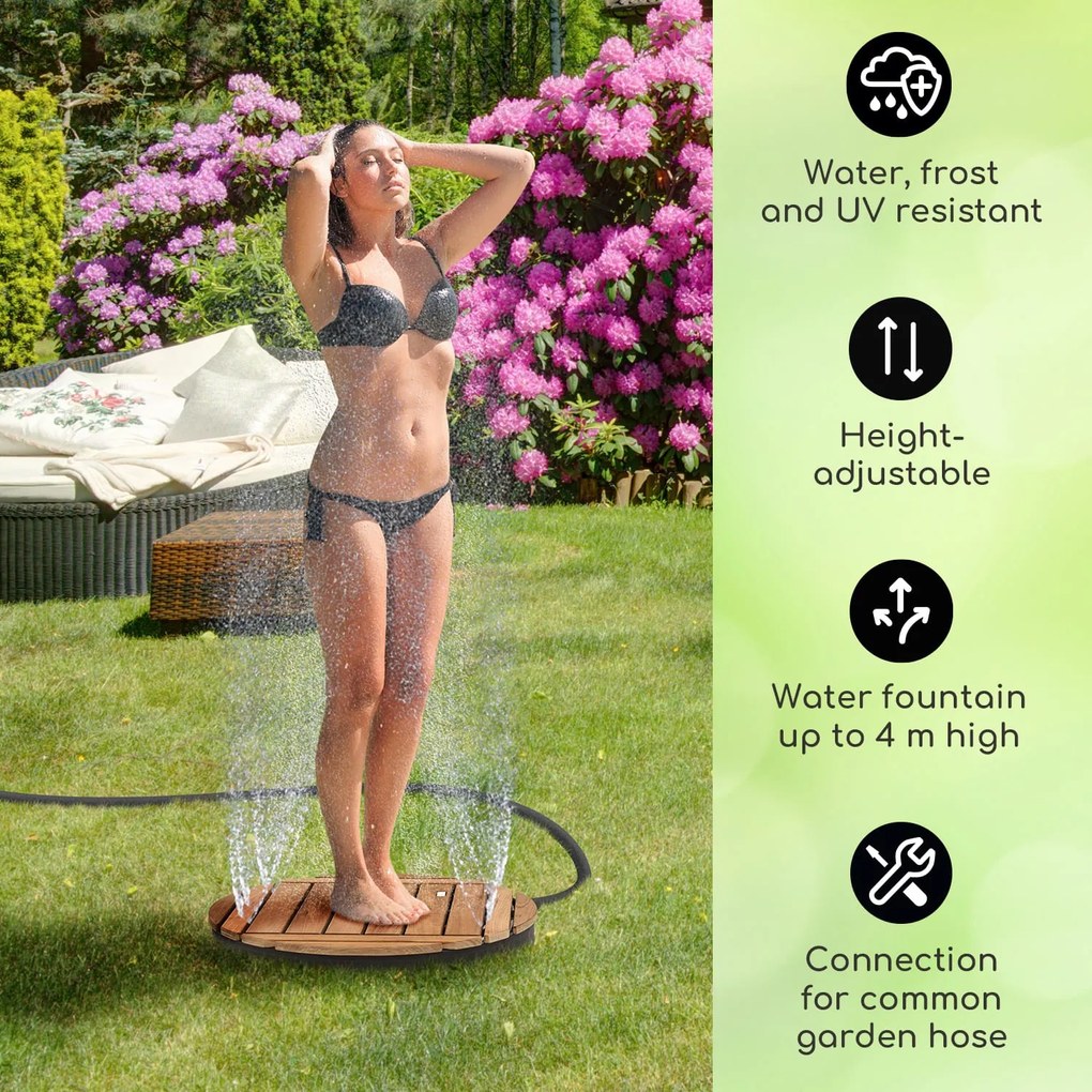 Sumatra Teak Round, duș de grădină, aluminiu, lemn de tec, mâner.