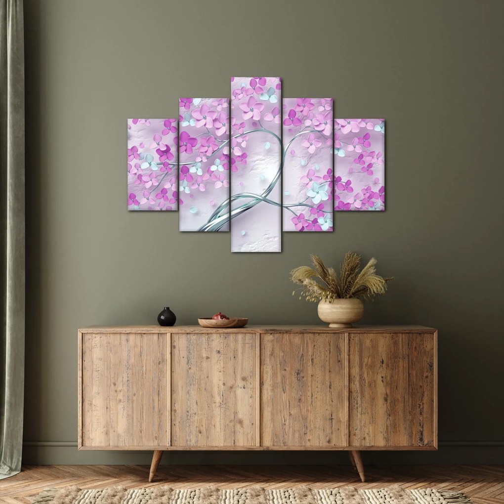 Tablouri cu flori pe trunchi argintiu - abstract (150x105 cm)