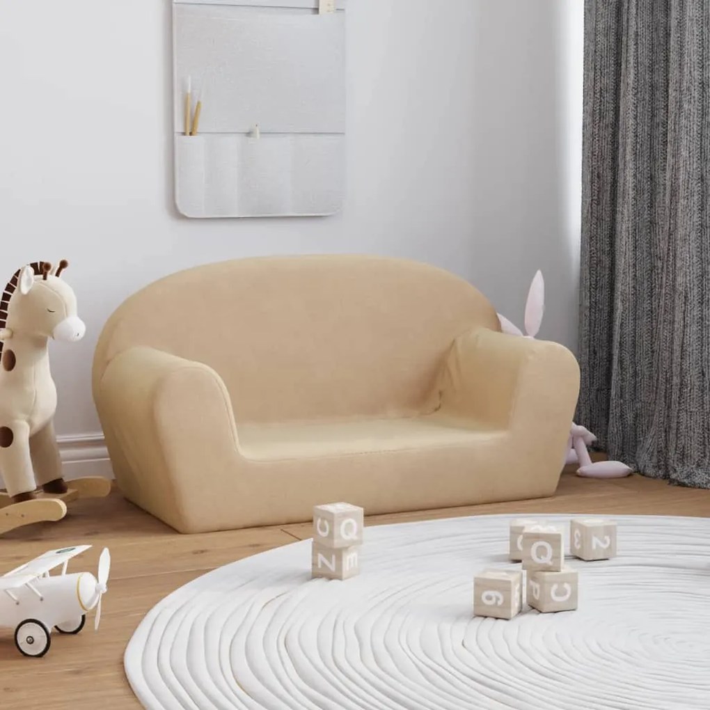 341770 vidaXL Canapea pentru copii cu 2 locuri, crem, pluș moale