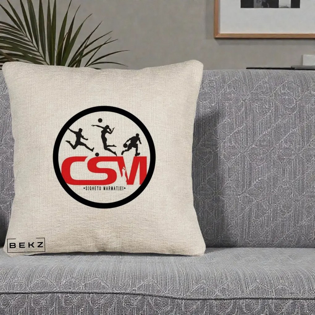 Perna Personalizata CSM Sighetu Marmatiei Sport, 40x40 cm, Bej Canapea, Husa Detasabila, Perna Inclusa, BEKZ®