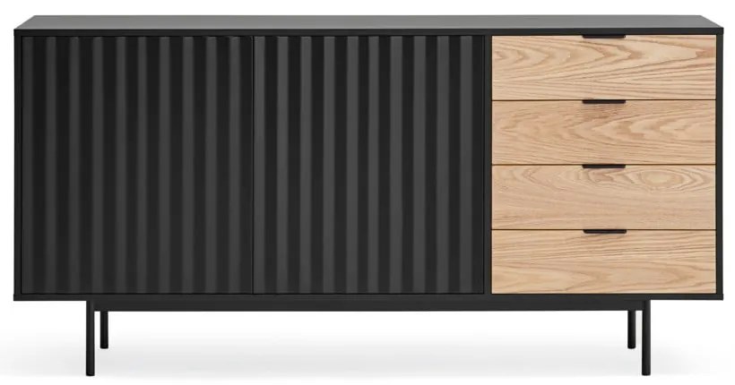 Comodă neagră/în culoare naturală joasă cu aspect de lemn de stejar 159x80 cm Sierra – Teulat